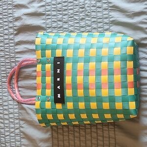 Marni Green/Yellow/Orange Lattice Recycled Tote Bag